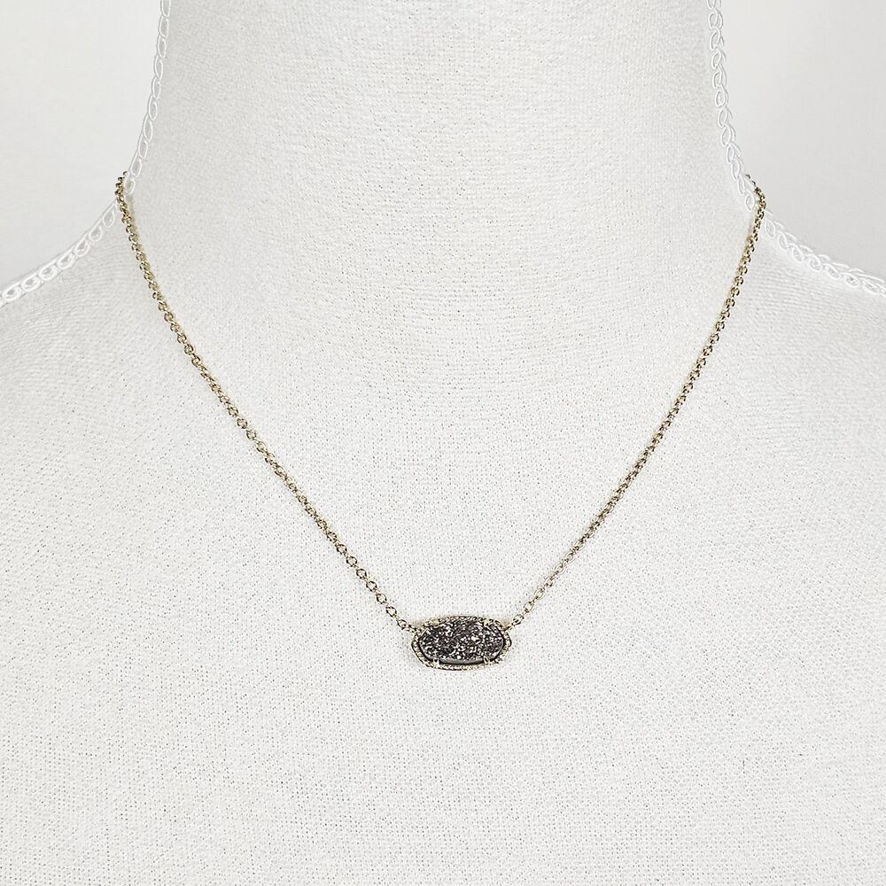 Kendra Scott Necklace Elisa Gold Tone Gray Druzy Pendant